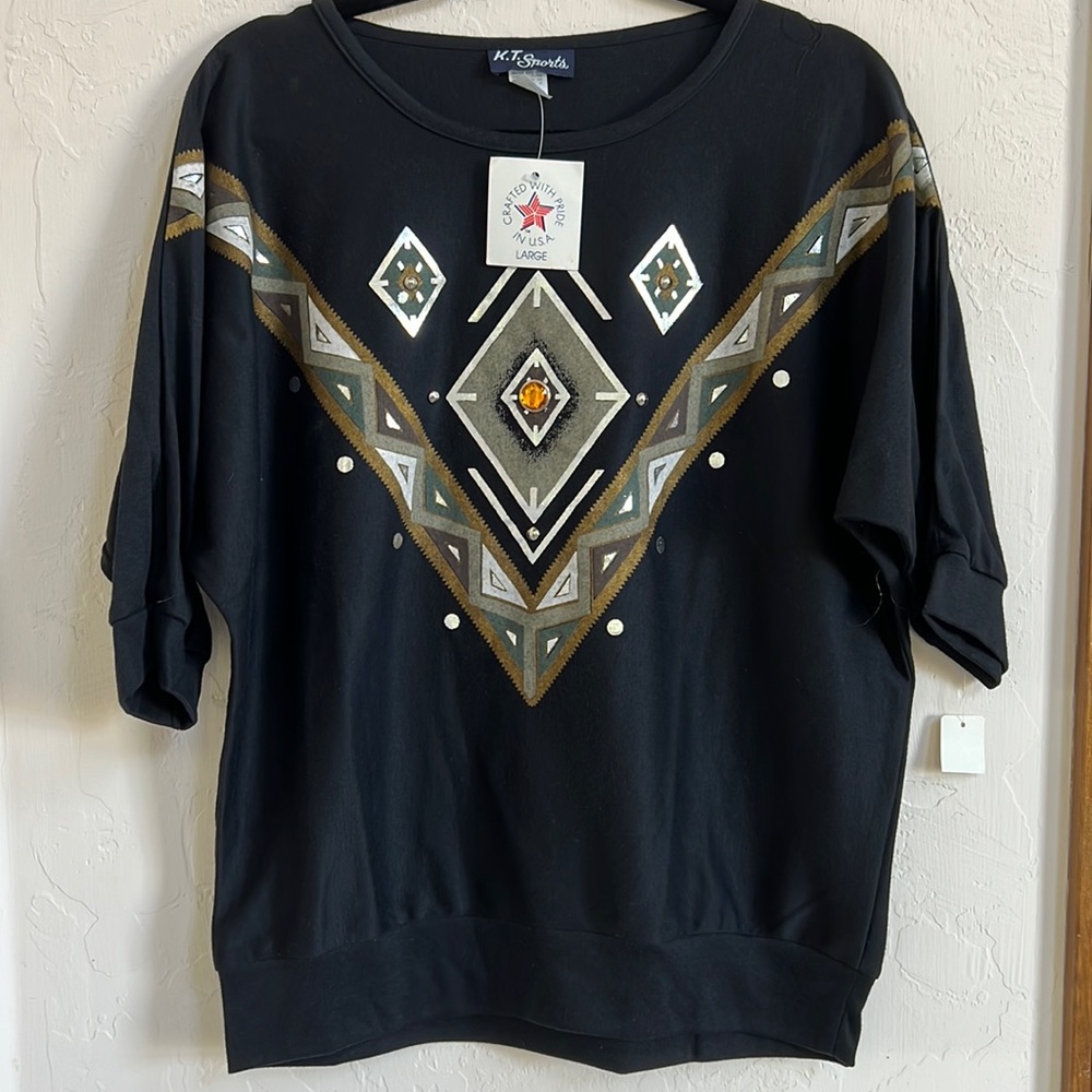 K. T. SPORTS NWT Black Embellished Top Size Large